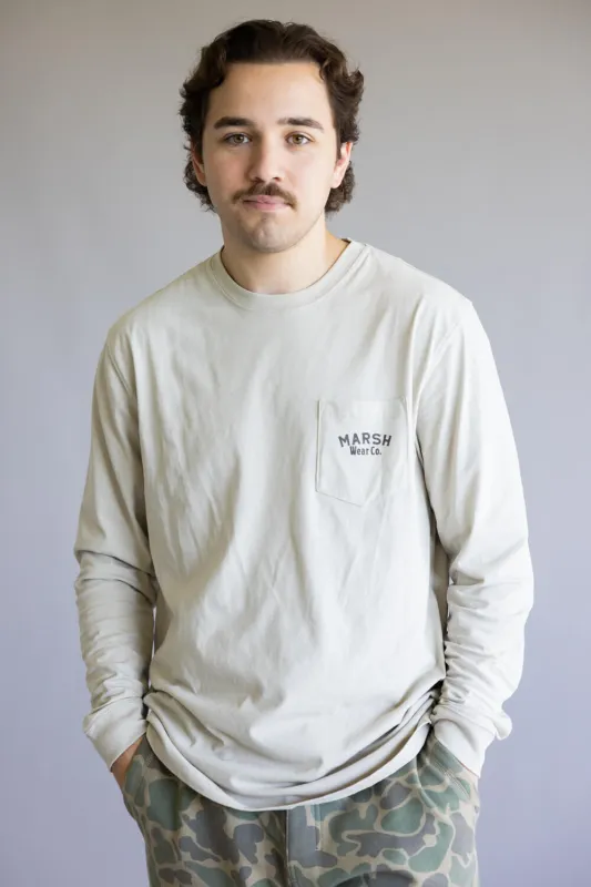 Marsh Wear Red Catch Long Sleeve T-Shirt for Men in Stone | MWT2039-STN sold by Glik’s