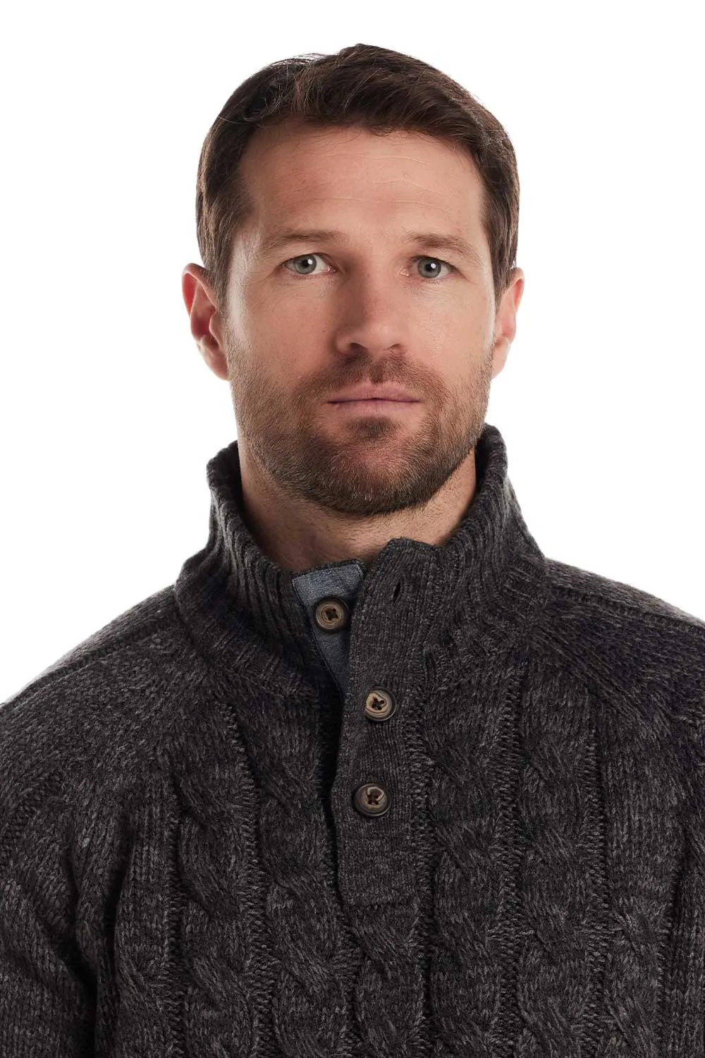 Weatherproof Vintage Cable Knit Button Mock Neck Sweater for Men in Charcoal | F2540639GK-CHARCOAL sold by Glik’s product image thumbnail 3