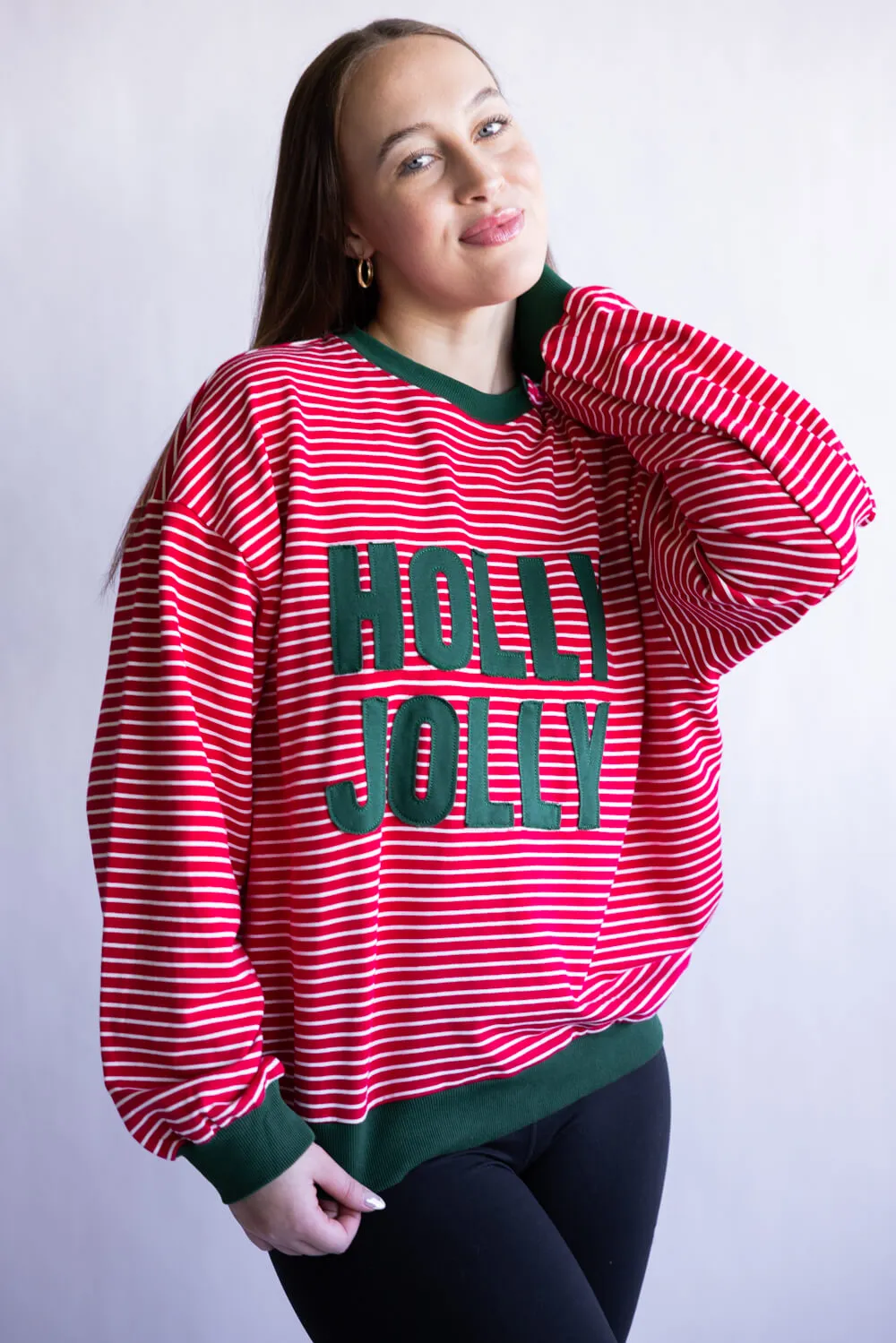 Holly Jolly Striped Pullover for Women in Red | CT34480-REDHUNTERGREEN sold by Glik’s
