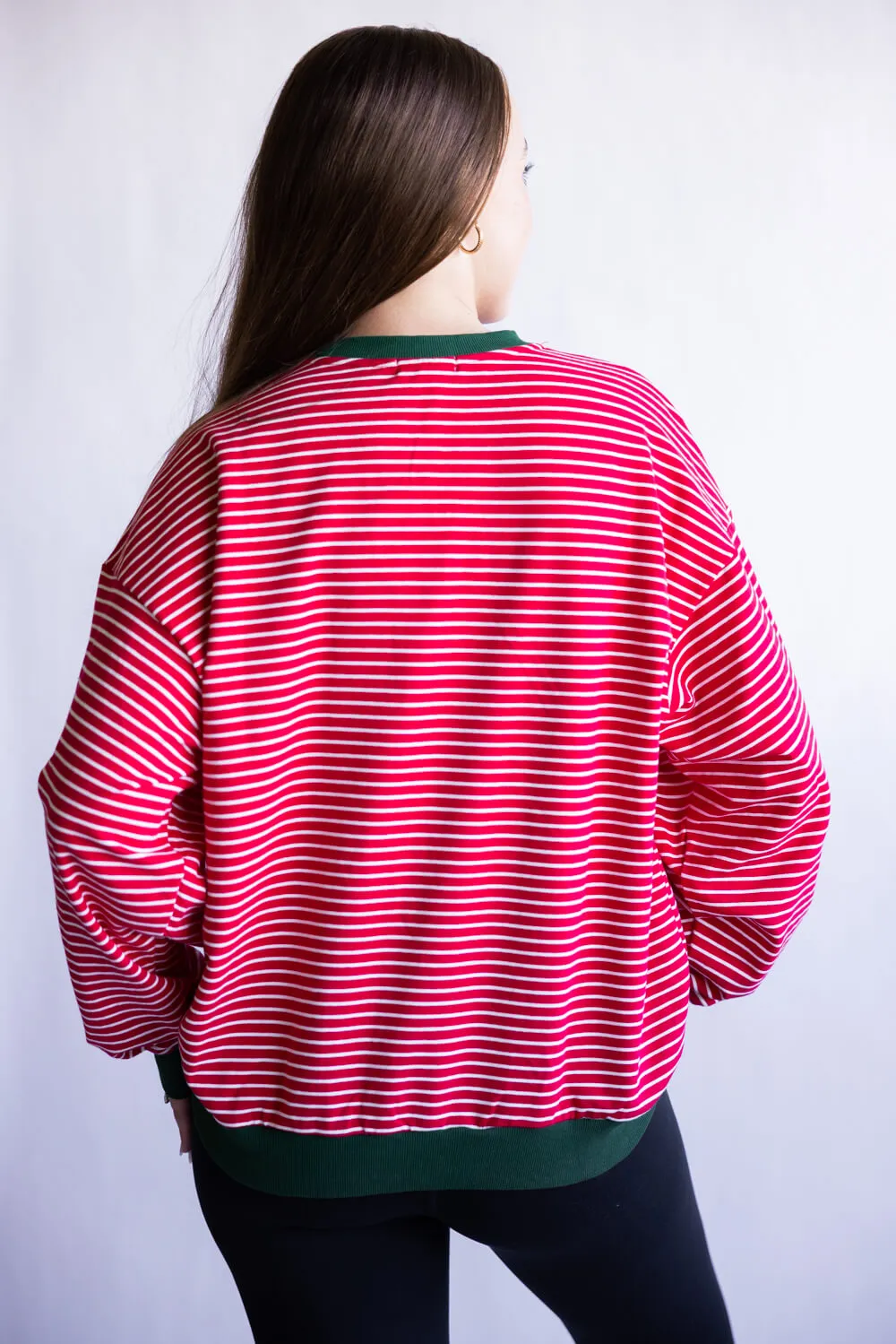 Holly Jolly Striped Pullover for Women in Red | CT34480-REDHUNTERGREEN sold by Glik’s product image thumbnail 2