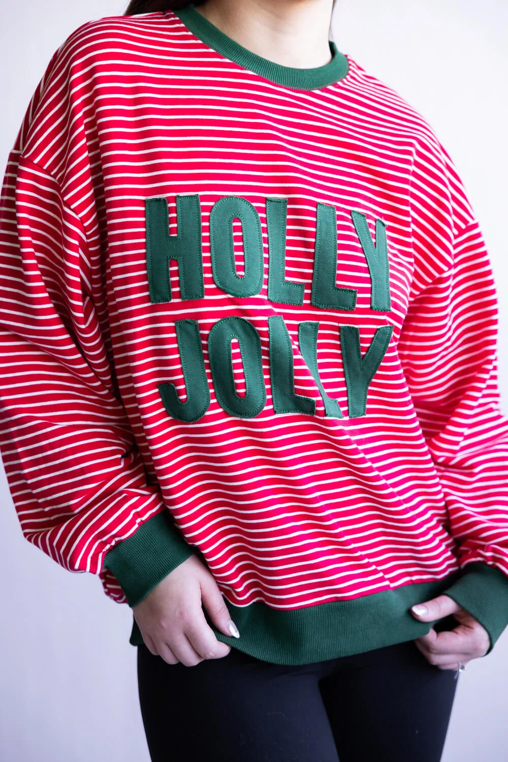 Holly Jolly Striped Pullover for Women in Red | CT34480-REDHUNTERGREEN sold by Glik’s product image thumbnail 3