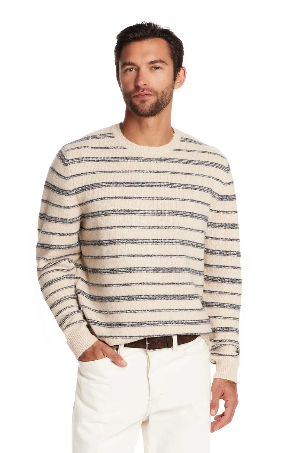 Weatherproof Vintage Fuzzy Striped Crew for Men in Cream Blue | F2540768GK-CREAMBLUE sold by Glik’s