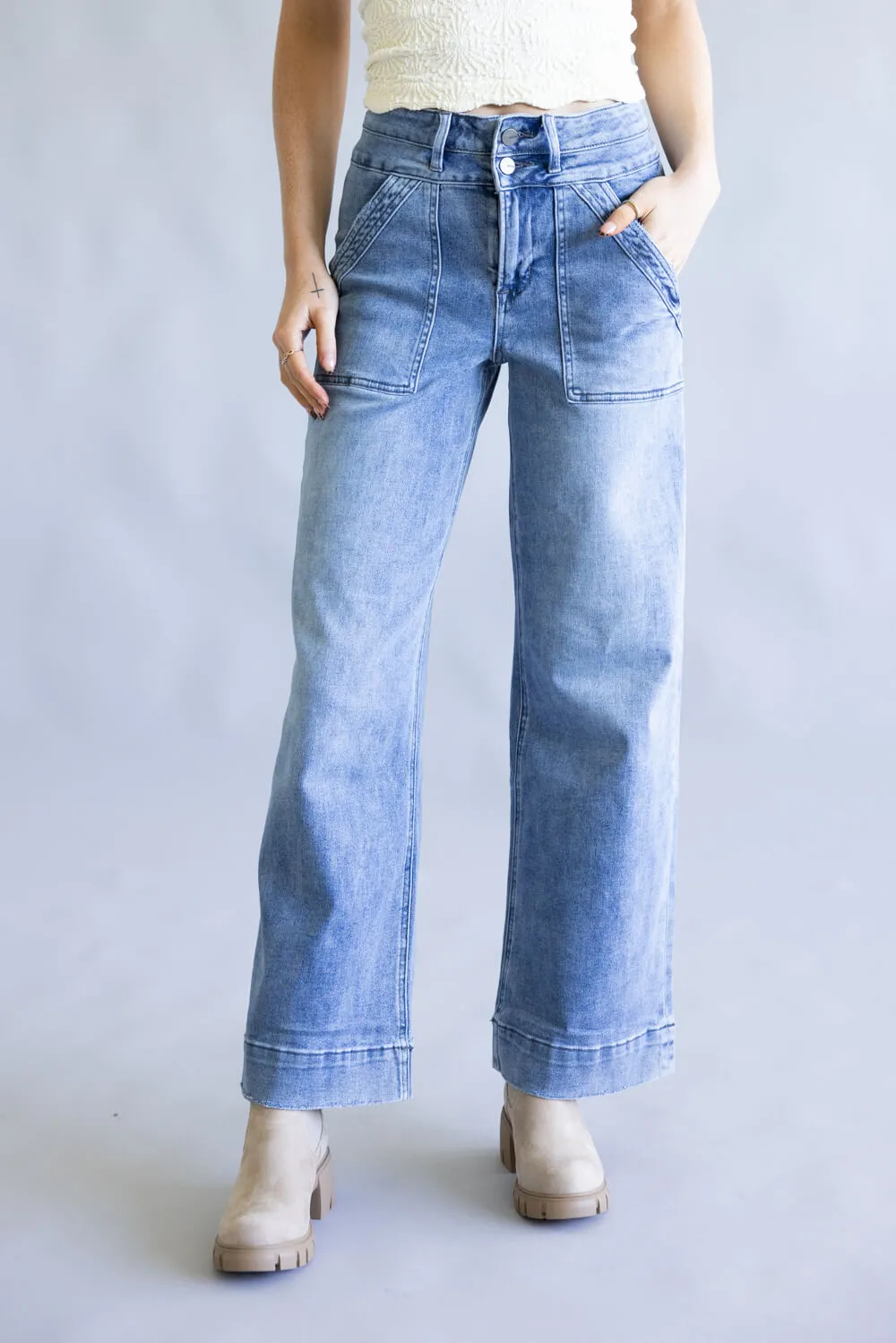 Mica High Rise Patch Pocket Wide Leg Jeans for Women | MDP-W3546 sold by Glik’s