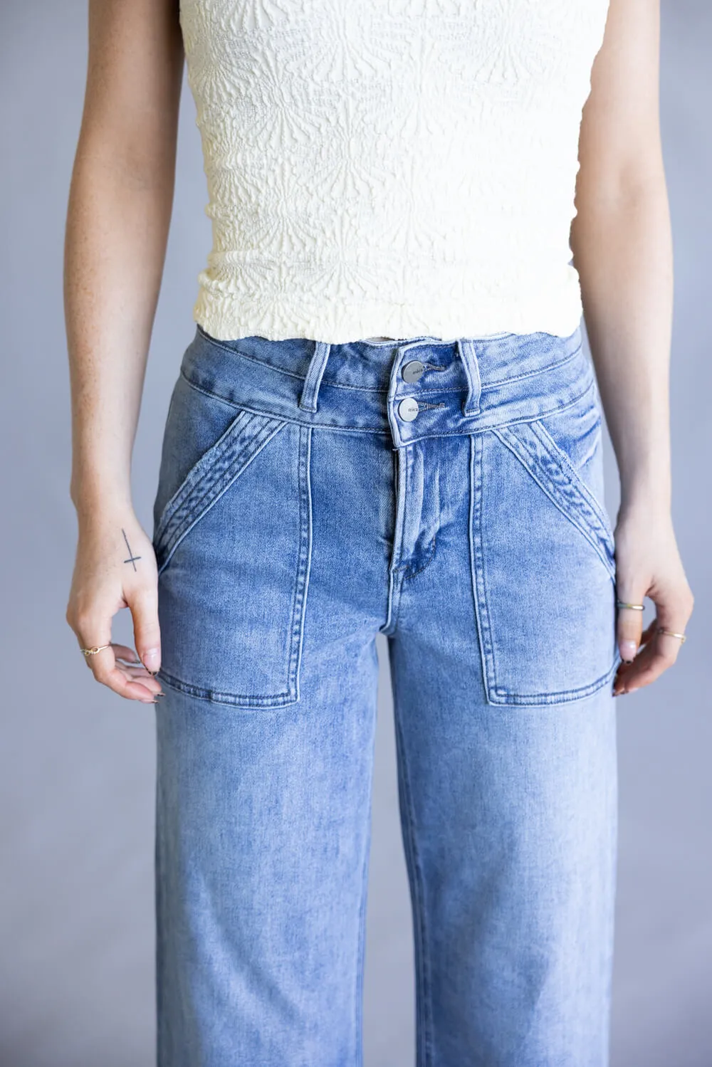 Mica High Rise Patch Pocket Wide Leg Jeans for Women | MDP-W3546 sold by Glik’s product image thumbnail 3