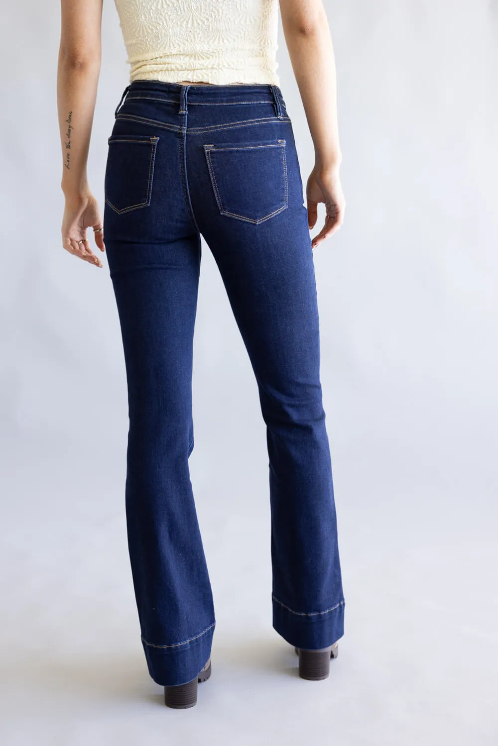Vervet High Rise Dark Wash Center Hem Bootcut Jeans for Women | T6978 sold by Glik’s product image thumbnail 3