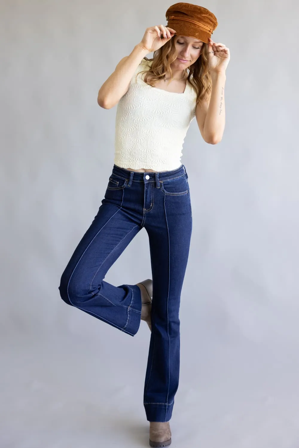 Vervet High Rise Dark Wash Center Hem Bootcut Jeans for Women | T6978 sold by Glik’s product image thumbnail 2