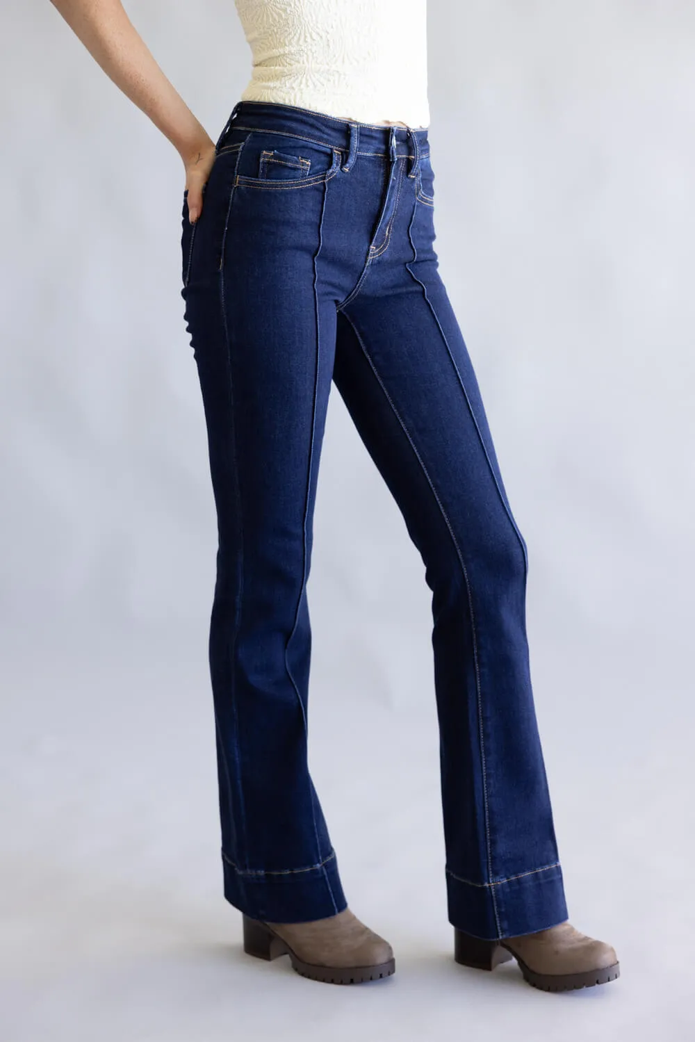 Vervet High Rise Dark Wash Center Hem Bootcut Jeans for Women | T6978 sold by Glik’s product image thumbnail 5