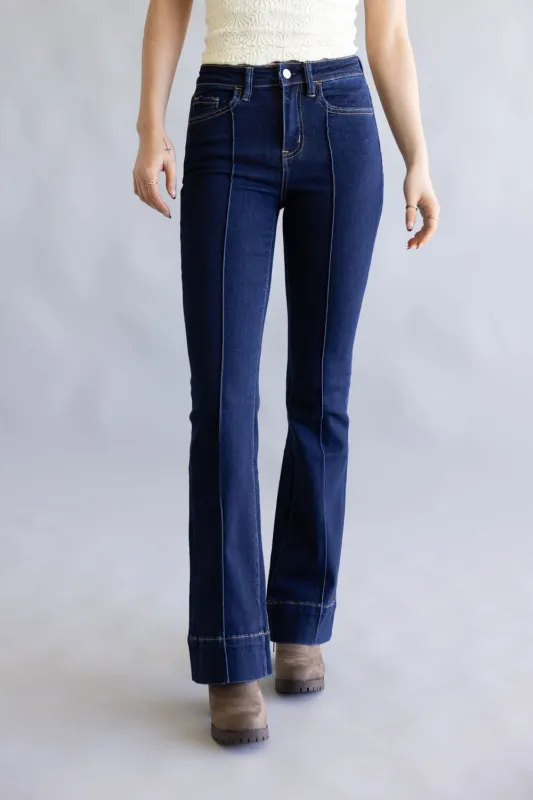 Vervet High Rise Dark Wash Center Hem Bootcut Jeans for Women | T6978 made by Vervet