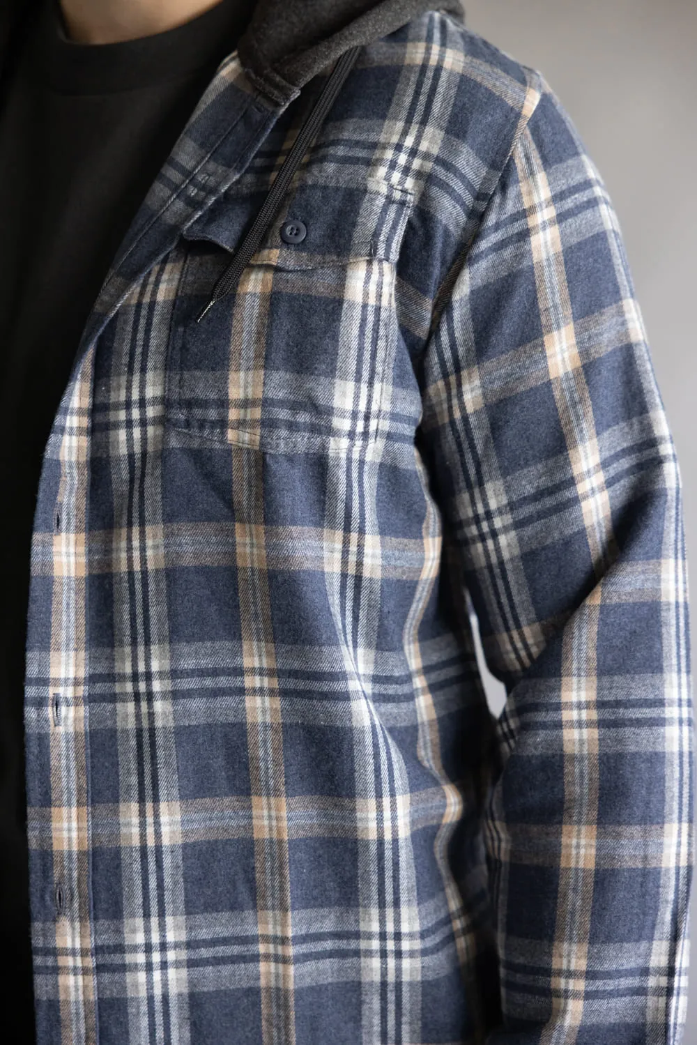 Hooded Plaid Flannel for Men in Washed Denim | TT8291GL-WASHEDDENIM sold by Glik’s product image thumbnail 3