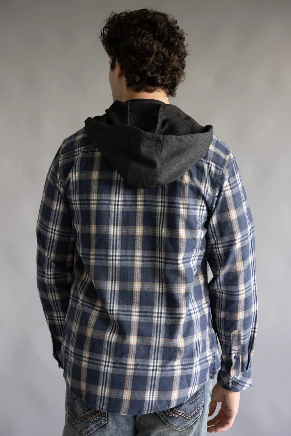 Hooded Plaid Flannel for Men in Washed Denim | TT8291GL-WASHEDDENIM sold by Glik’s product image thumbnail 2