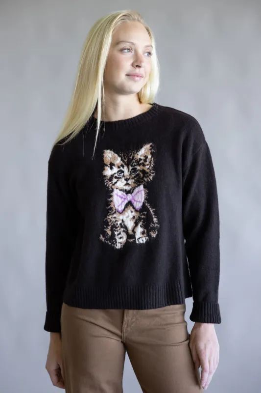 Simply Southern Anastasia Kitty Crew Neck Sweater for Women in Black | PP-0225-SWTR-ANASTASIA-CAT sold by Glik’s