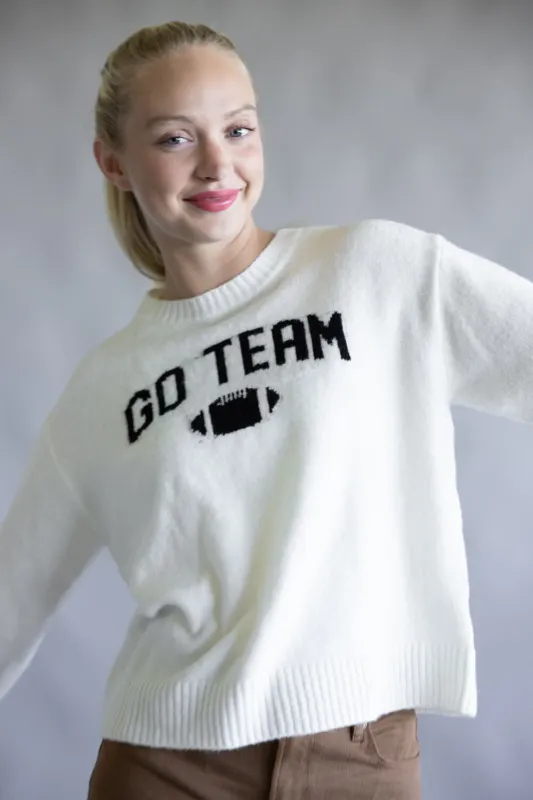 Simply Southern Anastasia Go Team Crew Neck Sweater for Women in Cream | PP-0225-SWTR-ANASTASIA-GTM sold by Glik’s