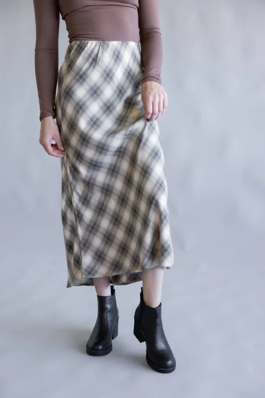 Plaid Midi Skirt for Women in Charcoal | 71193-CHARCOAL made by BE COOL