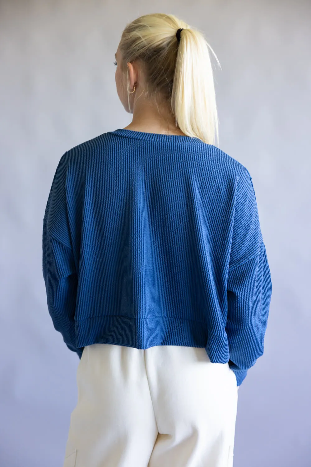 Simply Southern V-Neck Crop Pullover Top for Women in Dark Blue | PP-0225-SWTR-KNT-DKBLUE sold by Glik’s product image thumbnail 3