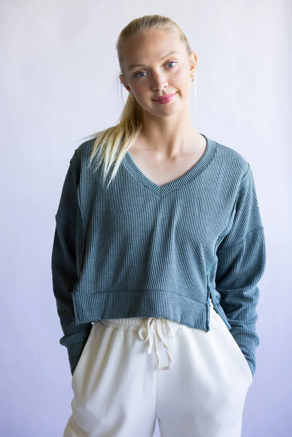 Simply Southern V-Neck Crop Pullover Top for Women in Jade | PP-0225-SWTR-KNT-JADE sold by Glik’s product image thumbnail 2