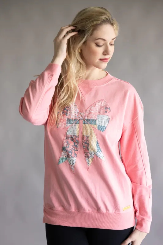 Simply Southern Katarina Bow Pullover Sweatshirt for Women in Pink | PP-0225-PULL-KATARINA-BOW sold by Glik’s
