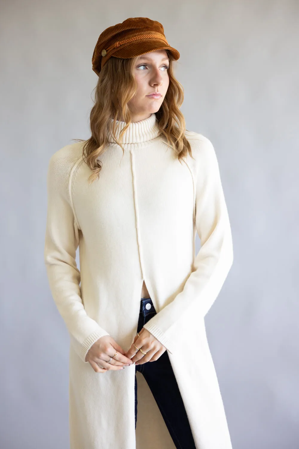 Turtleneck Tunic Sweater for Women in Ecru | MD4063-ECRU sold by Glik’s product image thumbnail 4