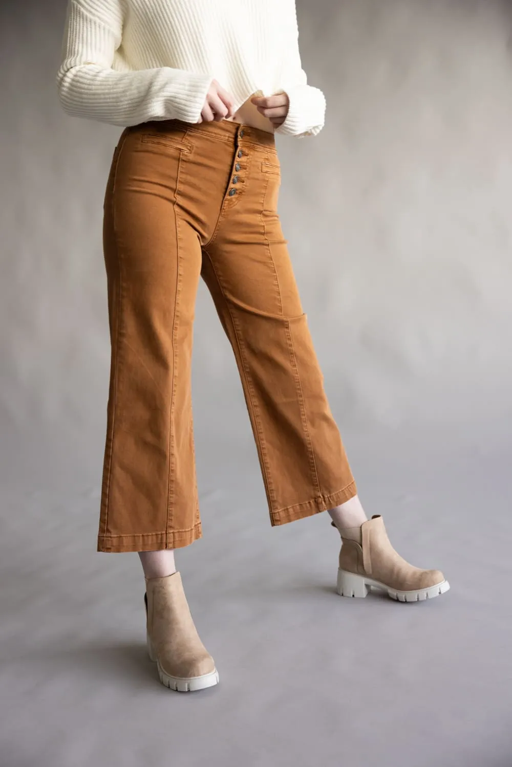 Mica High Rise Button Fly Cropped Wide Leg Jeans for Women in Caramel | MDP-W2004CL sold by Glik’s product image thumbnail 3