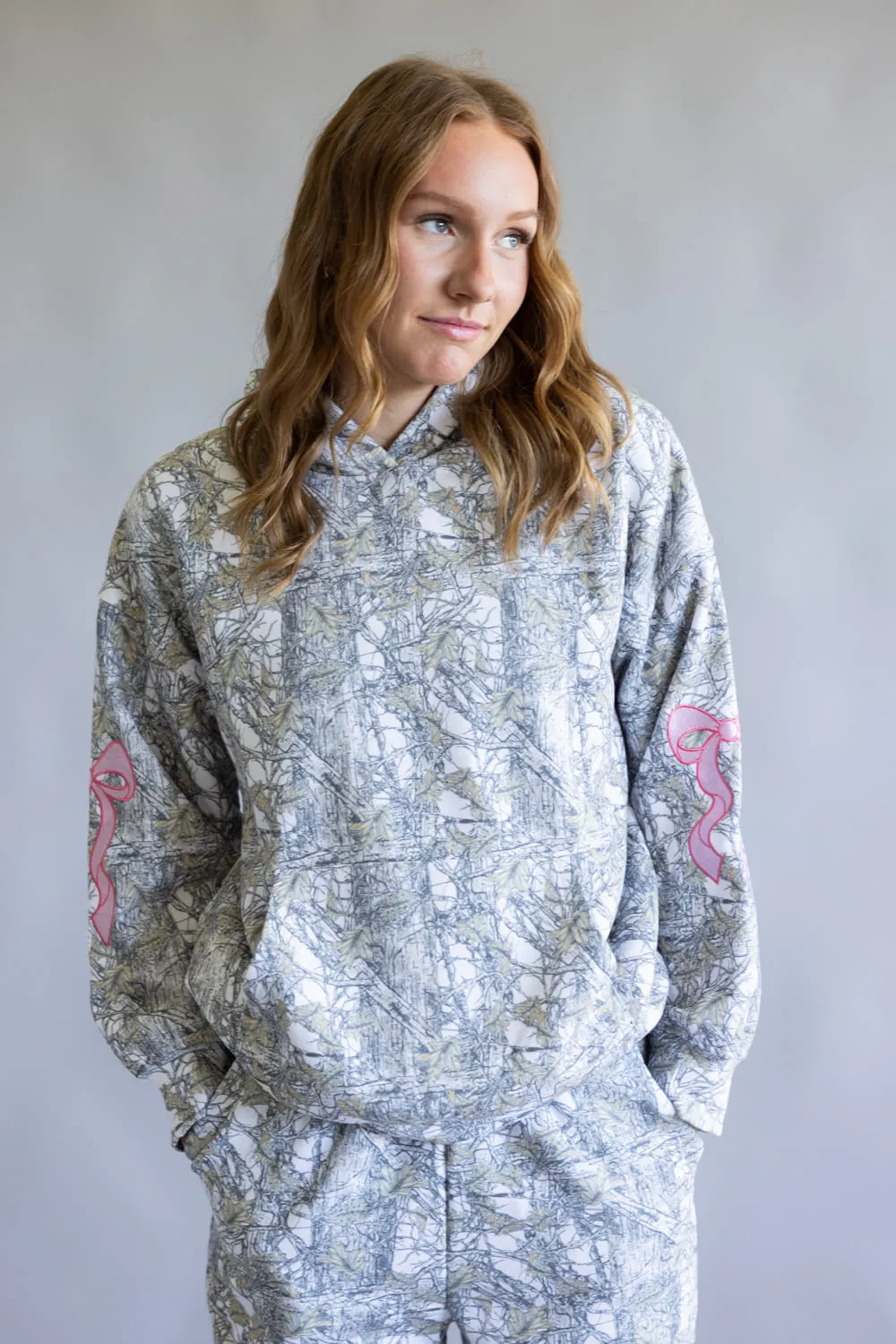 Simply Southern Alice Bow Hoodie for Women in Grey Camo | PP-0225-HD-ALICE-CAMO sold by Glik’s