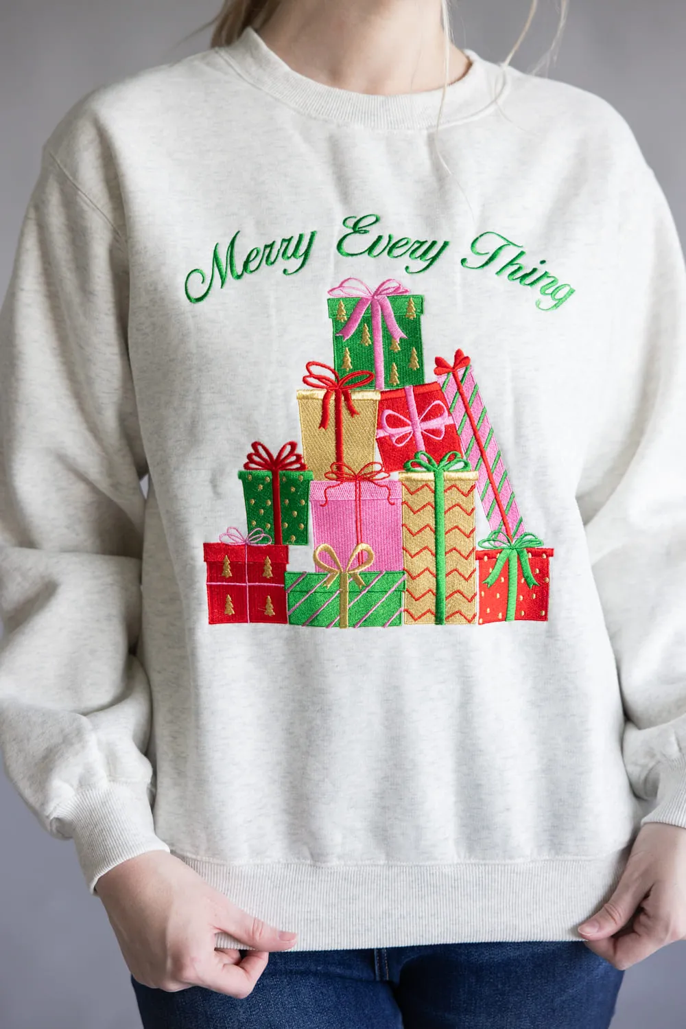 Merry Everything Embroidered Sweatshirt for Women in Heather Gray | IKT300293-01-HGREY sold by Glik’s product image thumbnail 3