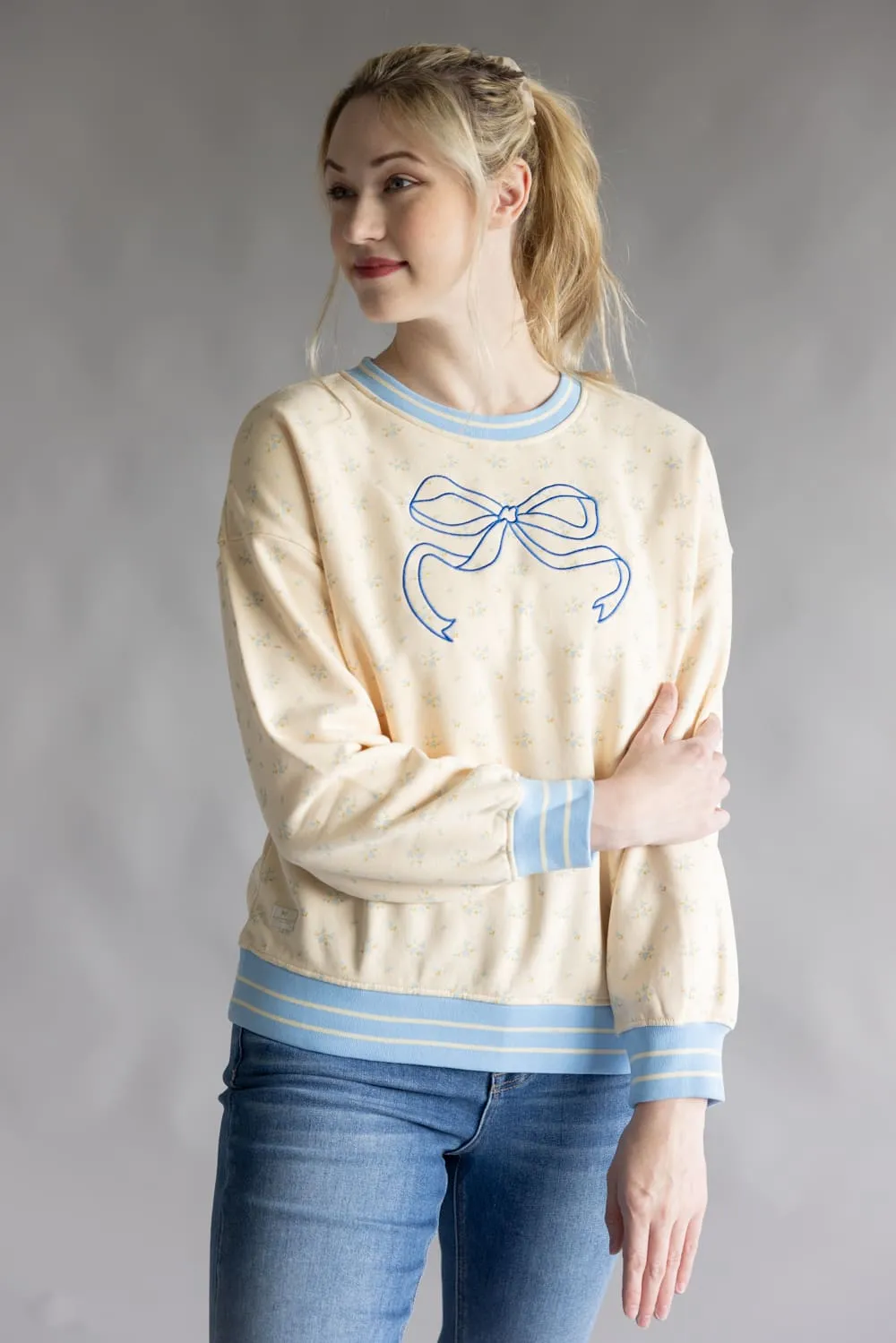 Simply Southern Bow Varsity Crew Sweatshirt for Women in Cream | PP-0225-CRW-VARSITY-ENJOY sold by Glik’s product image thumbnail 2