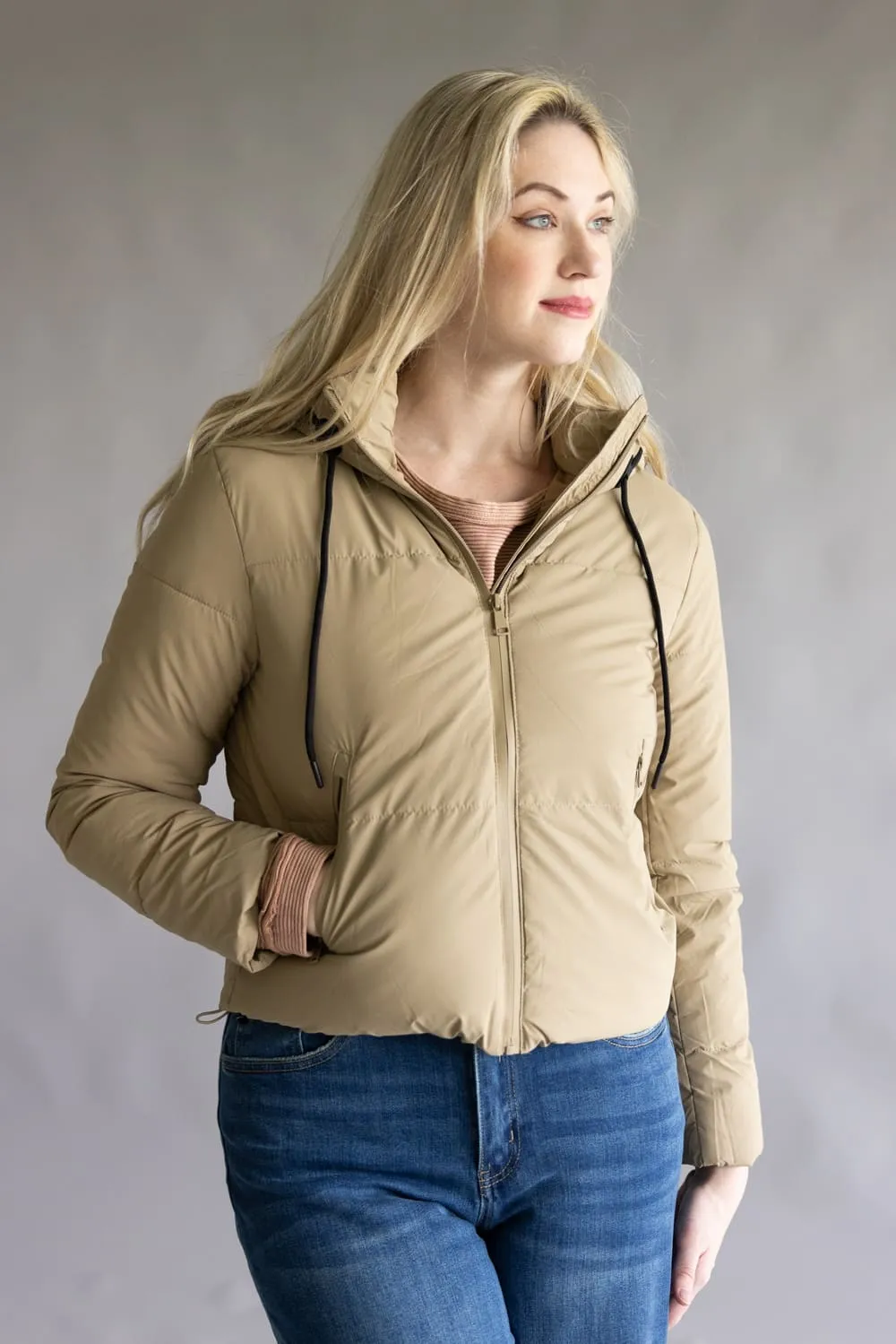 Love Tree Hooded Puffer Coat for Women in Khaki | 80349JN-KHAKI sold by Glik’s