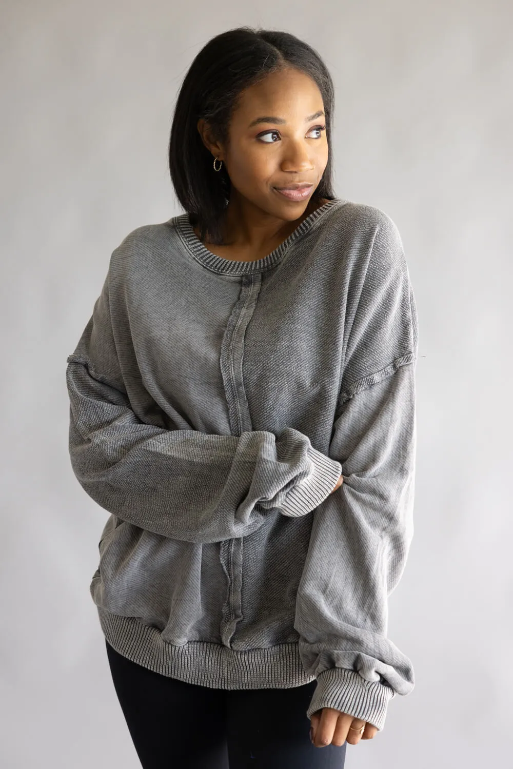 Simply Southern Drop Shoulder Pullover for Women in Lead | PP-0225-PULL-LEONA-LEAD sold by Glik’s product image thumbnail 3