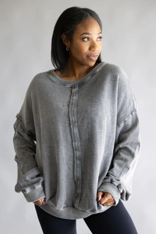 Simply Southern Drop Shoulder Pullover for Women in Lead | PP-0225-PULL-LEONA-LEAD sold by Glik’s