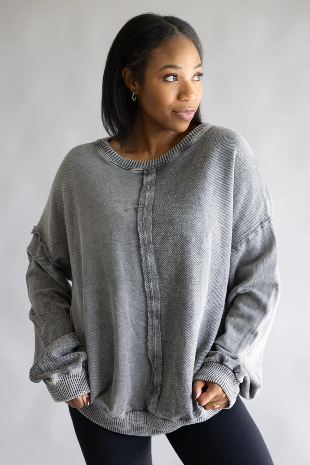 Simply Southern Drop Shoulder Pullover for Women in Lead | PP-0225-PULL-LEONA-LEAD sold by Glik’s