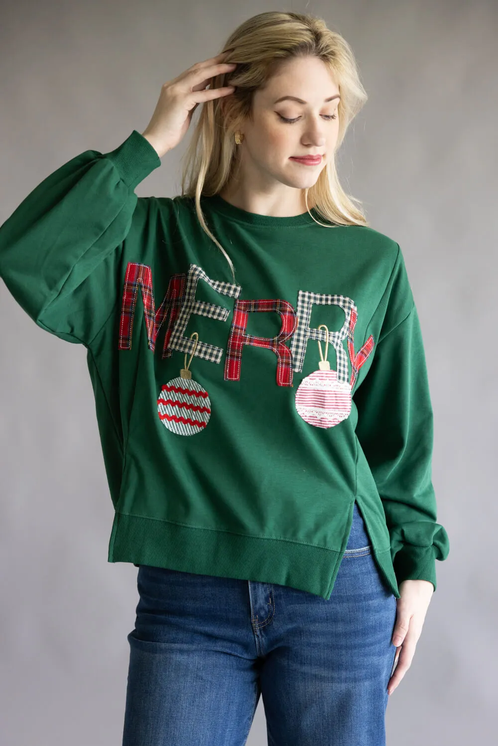 Embroidered Merry Pullover for Women in Hunter Green | CT34470-HUNTERGREEN sold by Glik’s product image thumbnail 2