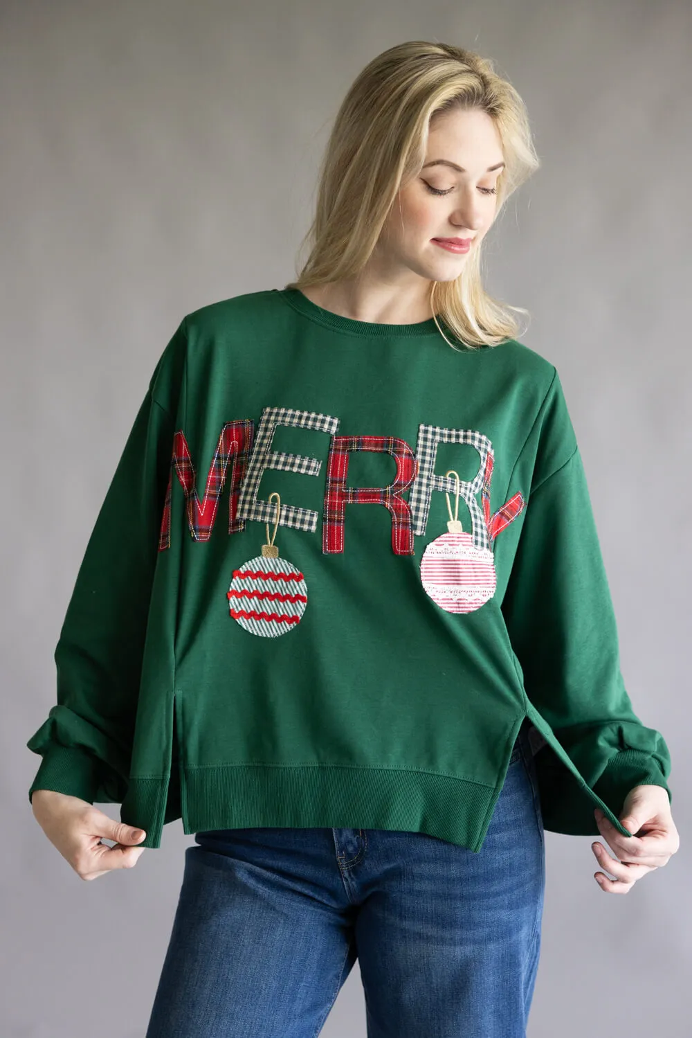 Embroidered Merry Pullover for Women in Hunter Green | CT34470-HUNTERGREEN sold by Glik’s product image thumbnail 3