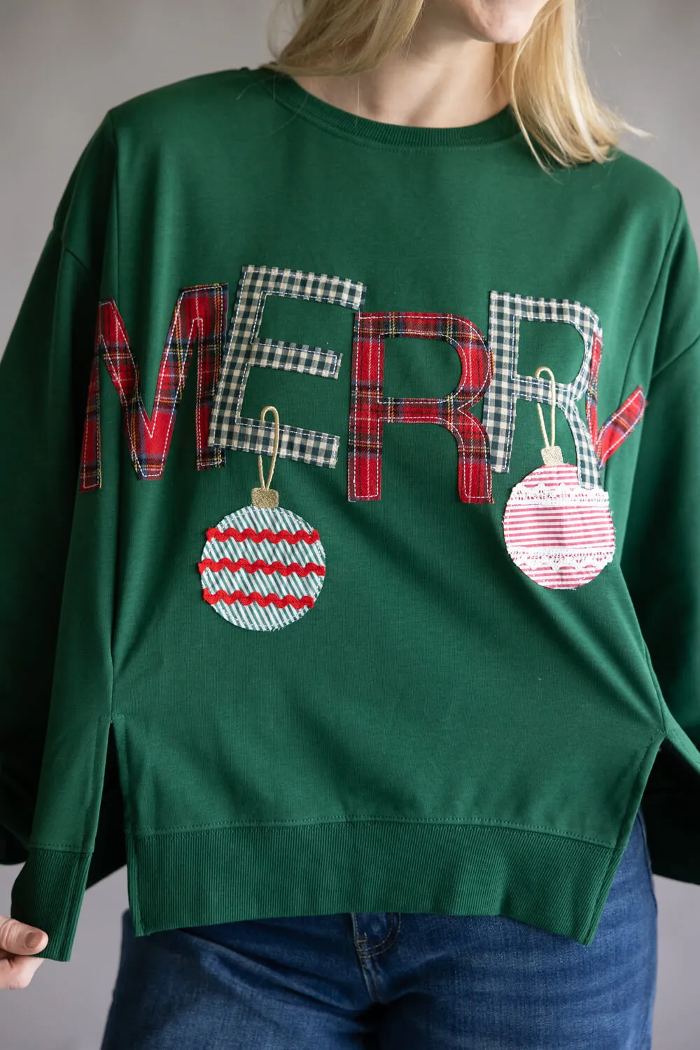 Embroidered Merry Pullover for Women in Hunter Green | CT34470-HUNTERGREEN sold by Glik’s product image thumbnail 4
