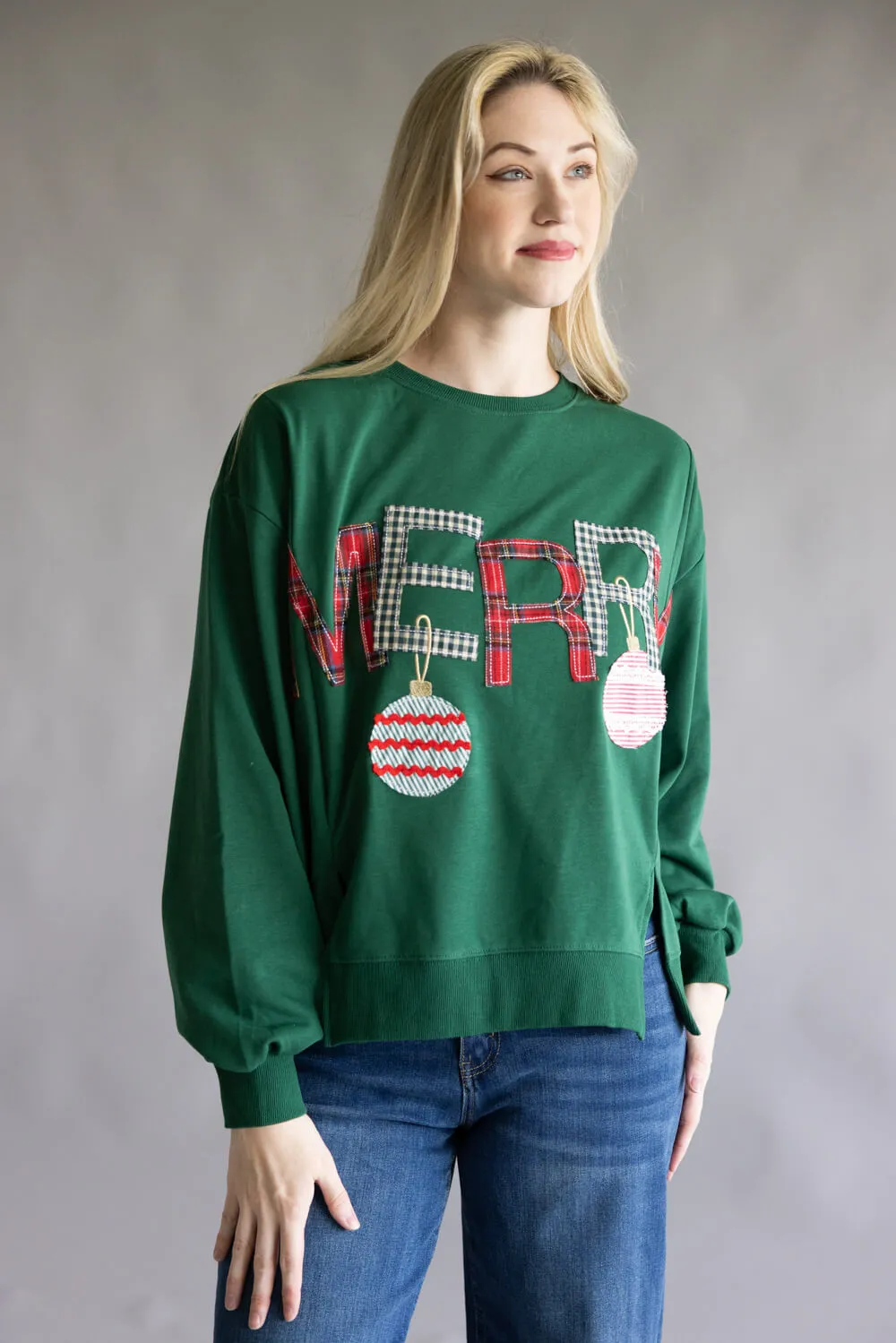 Embroidered Merry Pullover for Women in Hunter Green | CT34470-HUNTERGREEN sold by Glik’s