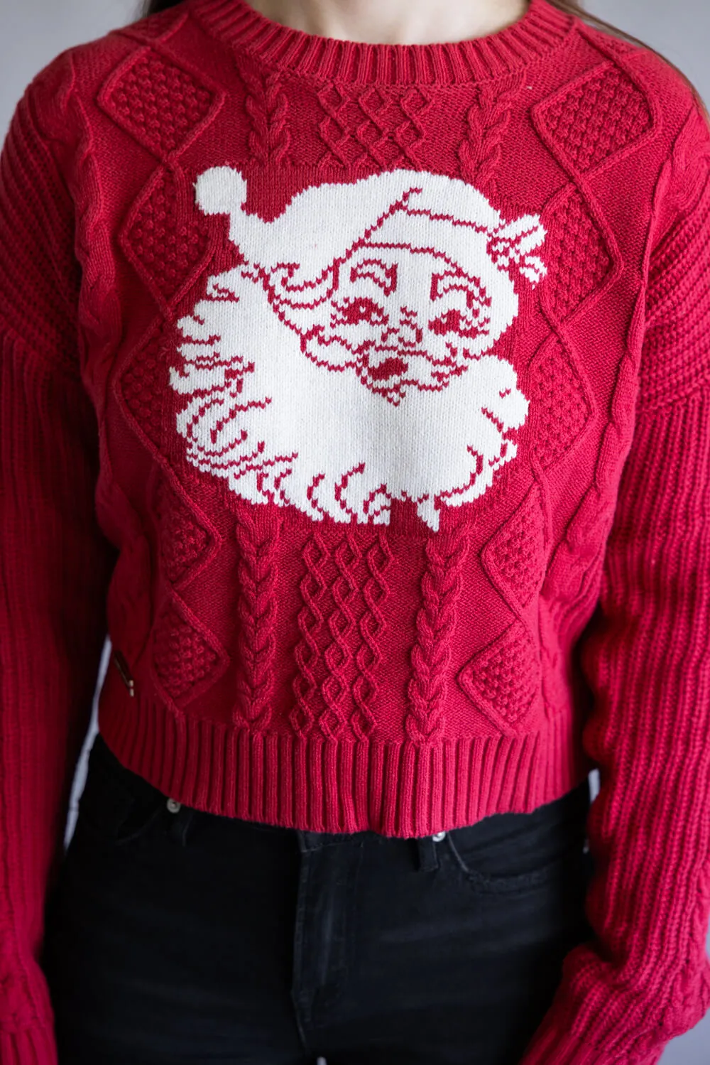 Simply Southern Santa Face Crop Sweater for Women in Red | PP-0225-SWTR-ELENA-SNT sold by Glik’s product image thumbnail 3