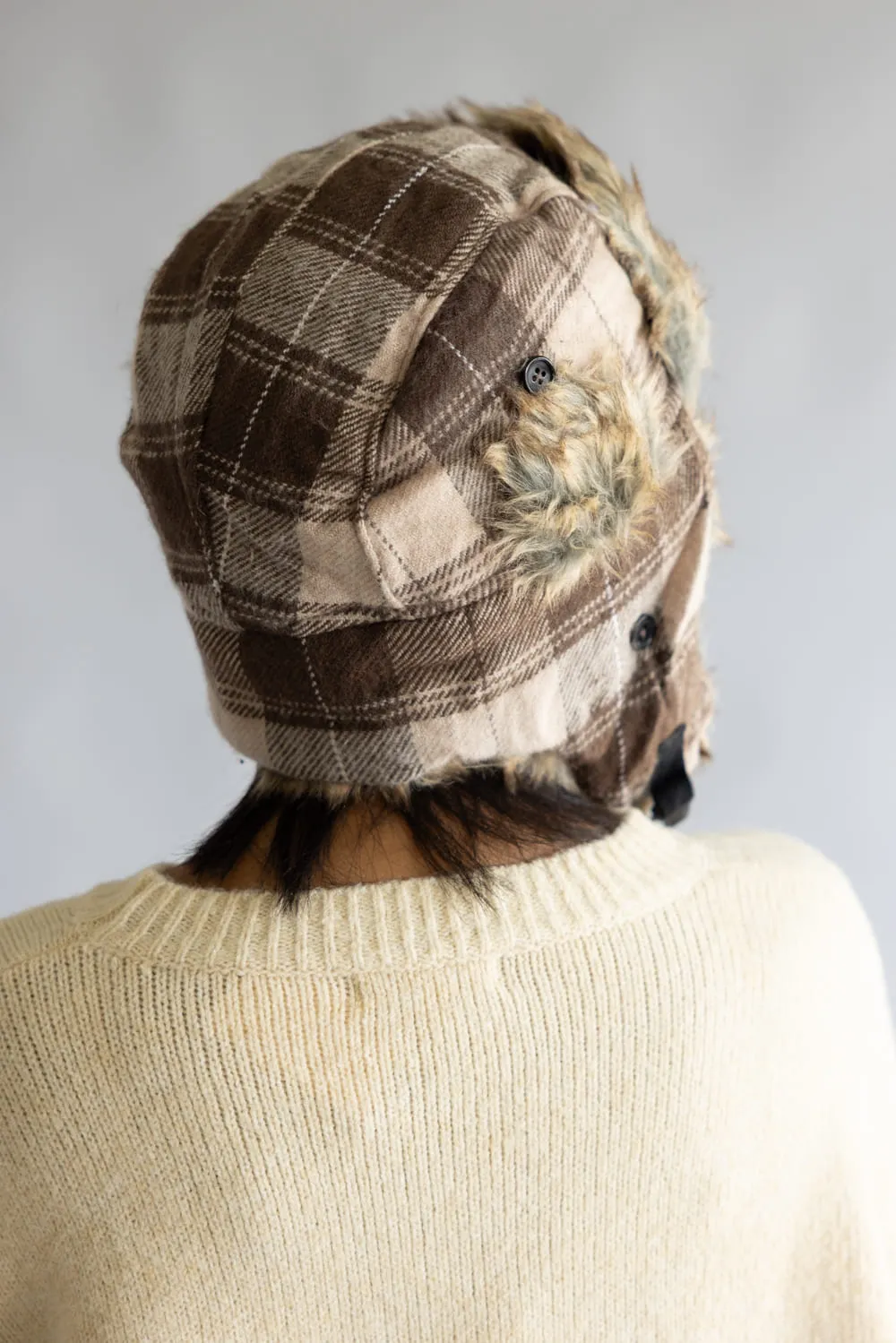 Faux Fur Trapper Hat for Women in Brown Plaid | FF06C-BROWN sold by Glik’s product image thumbnail 4