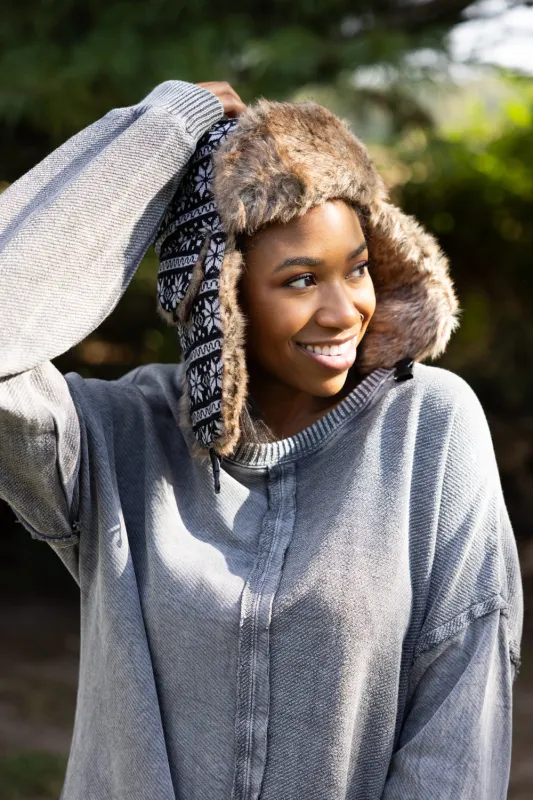 Faux Fur Trapper Hat for Women in Snowflake Black | FF21 sold by Glik’s