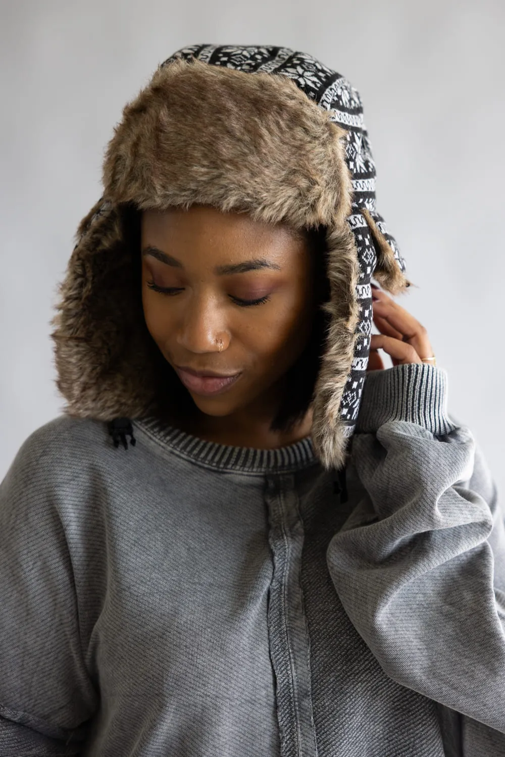 Faux Fur Trapper Hat for Women in Snowflake Black | FF21 sold by Glik’s product image thumbnail 2