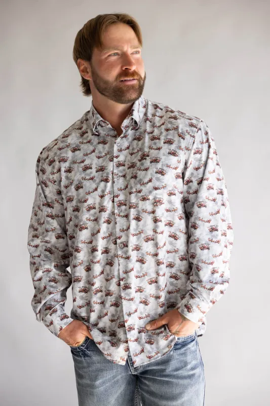 Santa Sleigh Button Up Shirt for Men in Silver | J1406-SILVER made by Glik’s