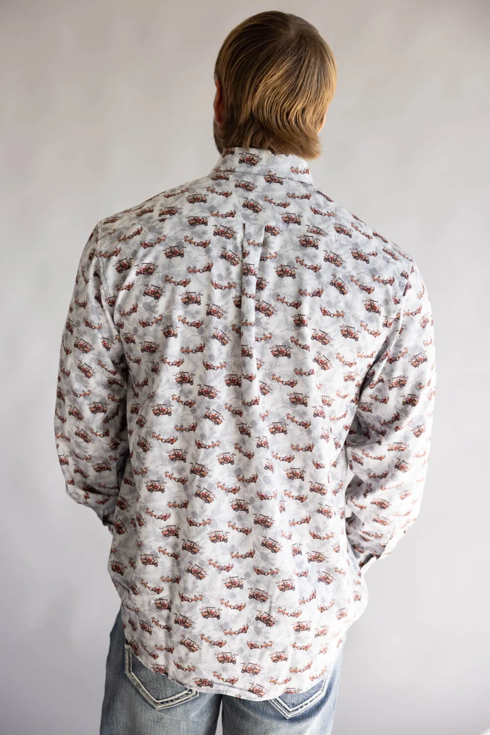 Santa Sleigh Button Up Shirt for Men in Silver | J1406-SILVER sold by Glik’s product image thumbnail 2