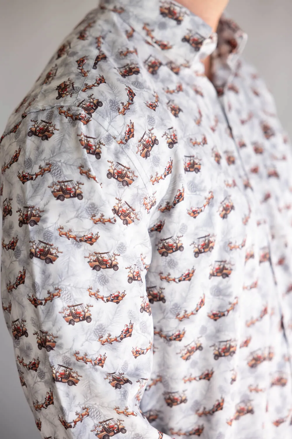 Santa Sleigh Button Up Shirt for Men in Silver | J1406-SILVER sold by Glik’s product image thumbnail 3