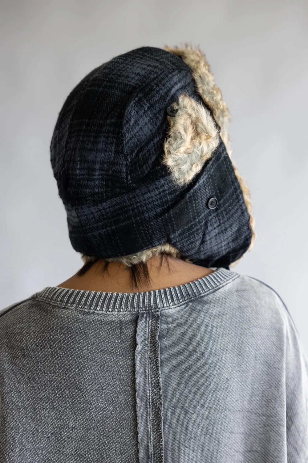 Faux Fur Trapper Hat for Women in Black Plaid | FF06C-BLACK sold by Glik’s product image thumbnail 5