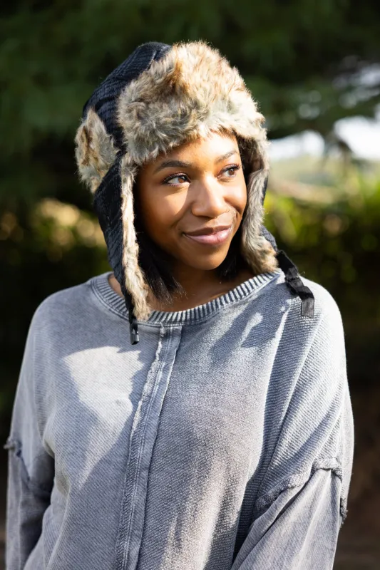 Faux Fur Trapper Hat for Women in Black Plaid | FF06C-BLACK sold by Glik’s