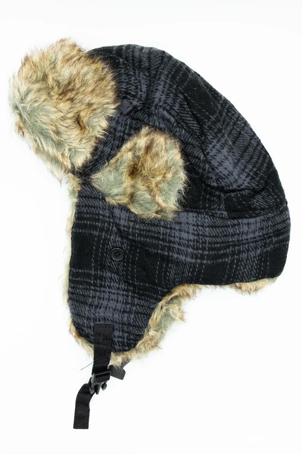 Faux Fur Trapper Hat for Women in Black Plaid | FF06C-BLACK sold by Glik’s product image thumbnail 3