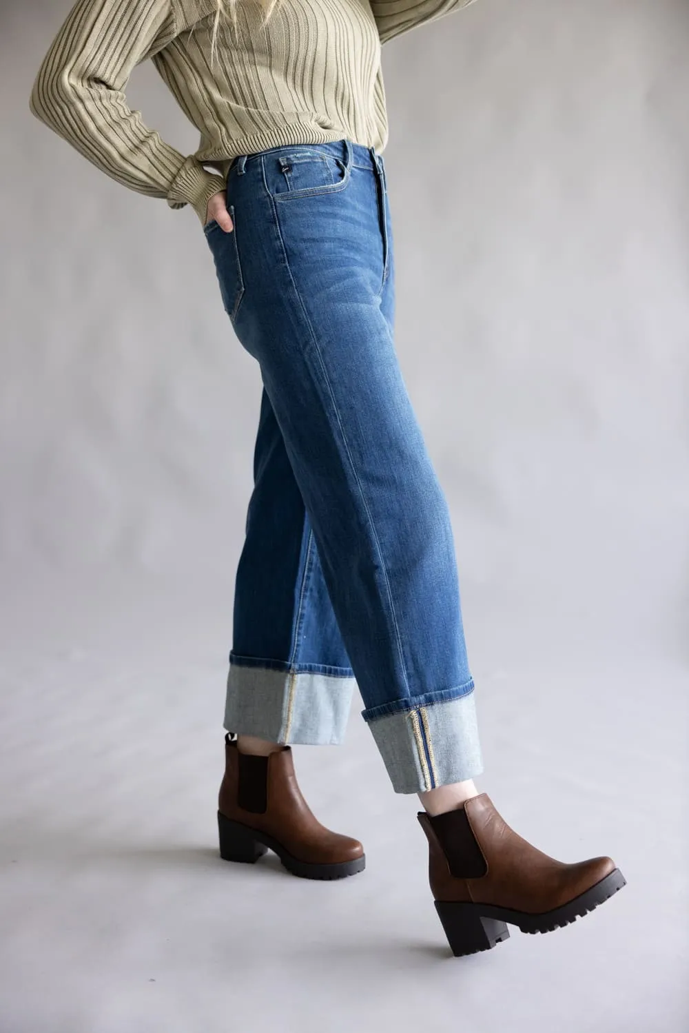 KanKan High Rise Dark Wash Crop Wide Leg Jeans for Women | KC20091D sold by Glik’s product image thumbnail 2