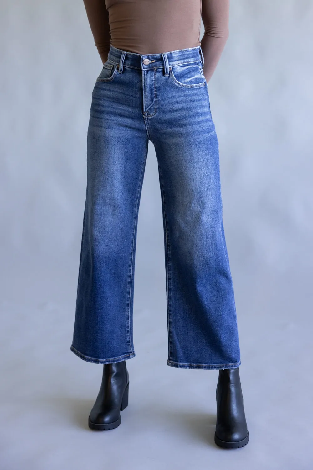Risen High Rise Crop Wide Jeans for Women in Dark Wash | RDP5909-DK sold by Glik’s product image thumbnail 3