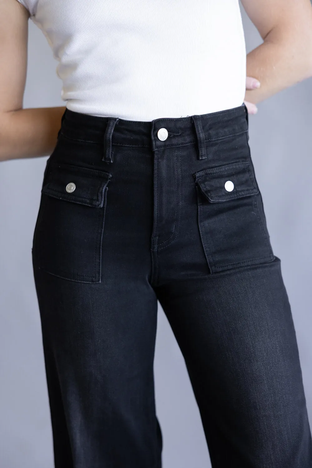 Mica High Rise Crop Wide Leg Jeans for Women in Black | MDP-W3468BK sold by Glik’s product image thumbnail 5
