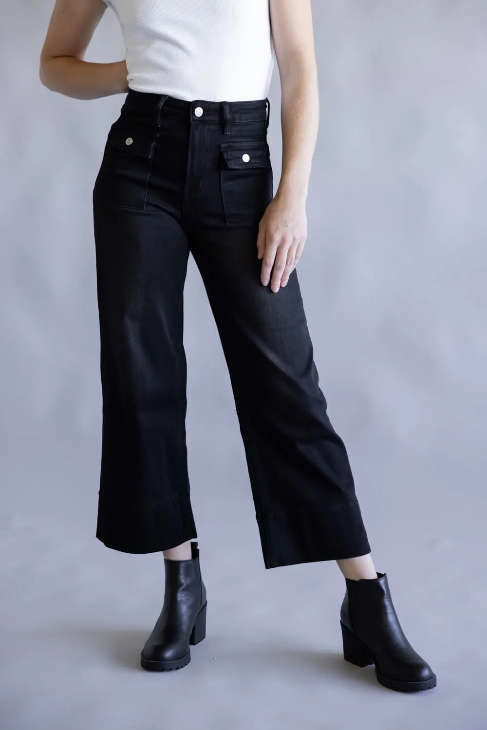 Mica High Rise Crop Wide Leg Jeans for Women in Black | MDP-W3468BK sold by Glik’s