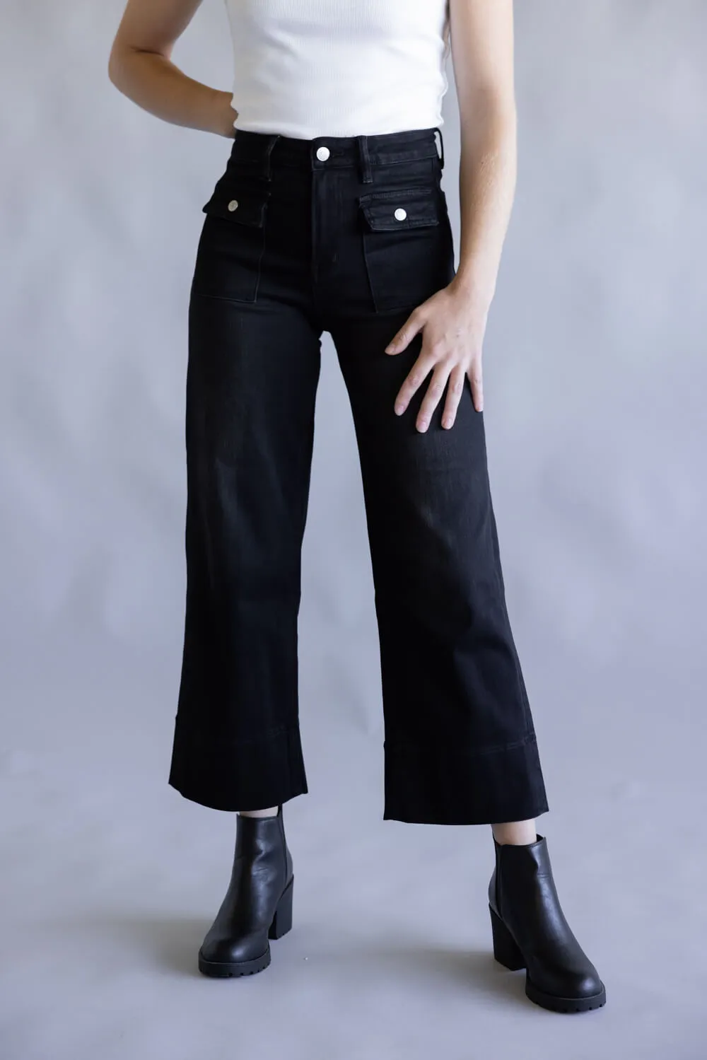 Mica High Rise Crop Wide Leg Jeans for Women in Black | MDP-W3468BK sold by Glik’s product image thumbnail 3