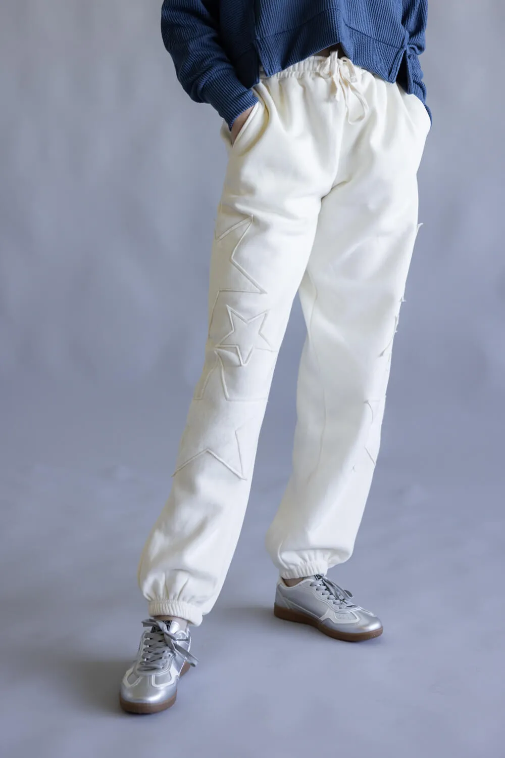 Star Patch Drawstring Jogger Sweatpants for Women in Cream | DZ25F436-CREAM sold by Glik’s