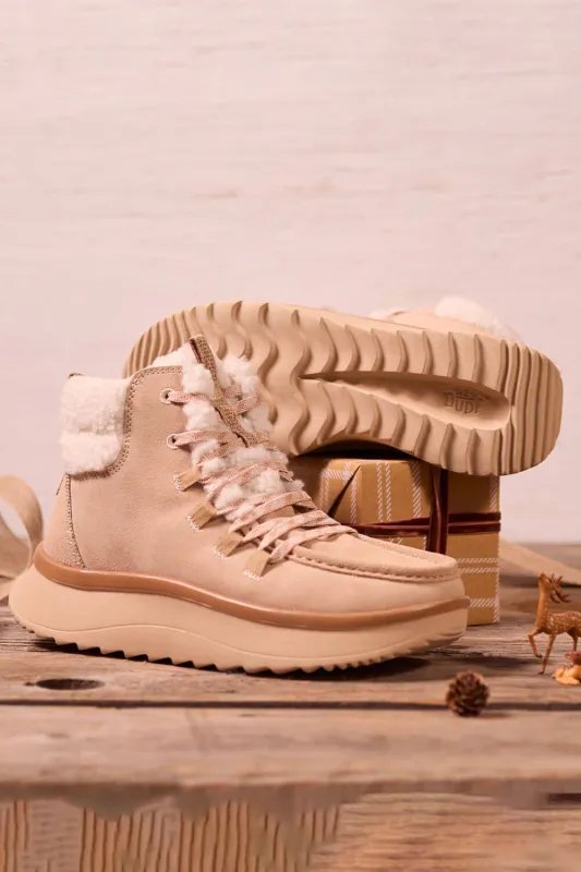 HEYDUDE Women’s Wendy Peak Apres Suede Cozy Stitch in Tan | 44367-265 sold by Glik’s